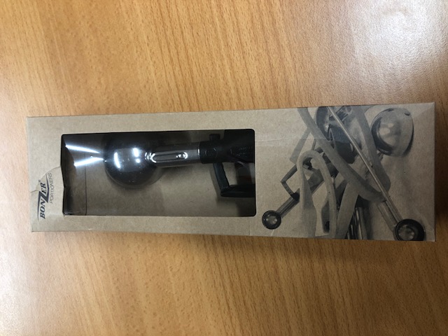 TUNA SCOOP MADE FROM STAINLESS STEEL WITH A BLACK HANDLE.  USED FOR SERVINGS OF TUNA IN QUICK SERVICE RESTAURANTS.
