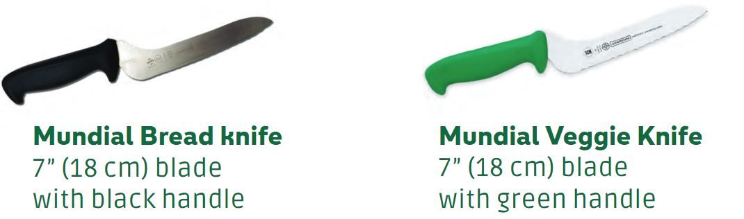 BREAD KNIFE WITH 7 INCH (18 CM)
STAINLESS STEEL FIXED BLADE WITH PLASTIC HANDLE.
BLACK IN COLOUR.
USED FOR CUTTING SANDWICHES IN QUICK SERVICE RESTAURANTS.
HAS A SHARP LONG LASTING SERRATED BLADE.
NET WEIGHT: 0.413KG.