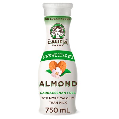 ALMOND DRINK : UNSWEETENED INGREDIENTS, WATER , ALMONDS (NUTS) (2.3%), CALCIUM CARBONATE, EMULSIFIER (SUNFLOWER LECITHIN) ), SEA SALT, ACIDITY REGULATOR (POTASSIUM CITRATE) )(, FLAVOURINGS), STABILISERS (LOCUST BEAN GUM, GELLAN GUM).   PRODUCT CATEGORIES. PUT UP FOR RETAIL SALE IN A 750ML PLASTIC BOTTLE.