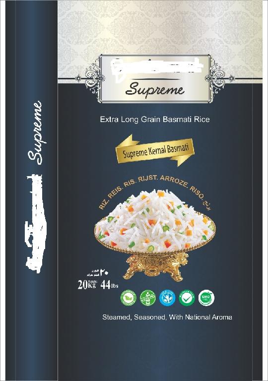 CONTINENTAL SUPREME EXTRA LONG GRAIN BASMATI RICE
RICE NOT PARBOILED. 
WHOLLY MILLED LONG GRAIN RICE OF A LENGTH/WIDTH 3MM
PACKAGED IN 20KG BAG FOR RETAIL SALE