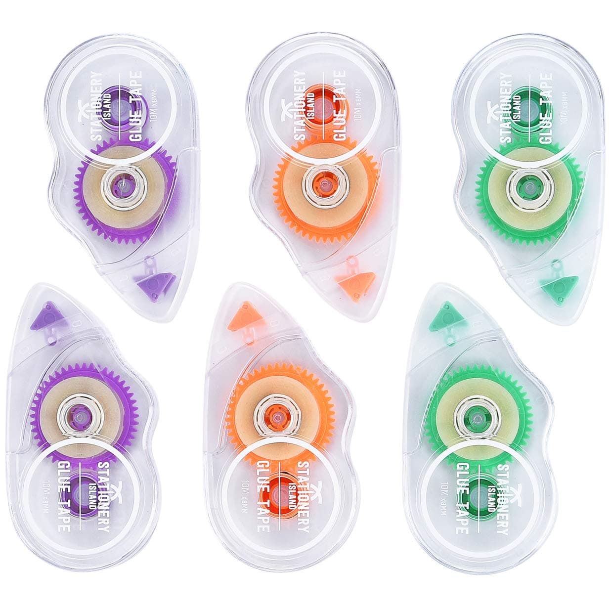 PLASTIC ADHESIVE TAPE IN A ROLL, INCORPORATED IN A PLASTIC HOUSING. THE HOUSING IS TRANSPARENT AND MEASURES 9.7 X 5.1 X 2.0 CMS.