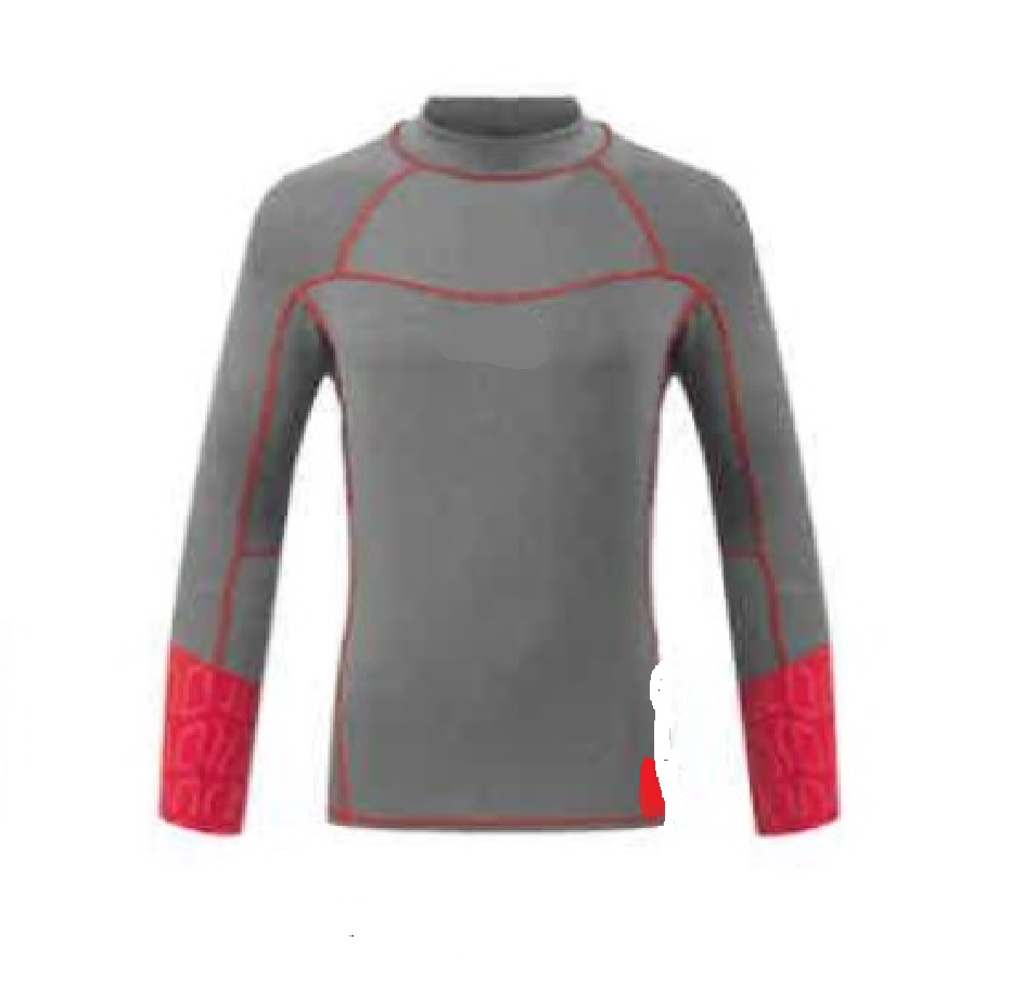 A KNITTED LONG SLEEVE T-SHIRT FOR UNISEX. FOR JUNIORS. REACHING DOWN TO BELOW THE WAIST. WITH A ROUND NECK WITHOUT AN OPENING OR FASTENING. WITH LONG SLEEVES. WITH A 3CM DEEP BAND AROUND THE NECKLINE. HEMMED AT THE SLEEVE ENDS AND AT THE BASE OF GARMENT. 4 WAY STRETCH FABRIC. WITH FLATLOCKED SEAMS FOR COMFORT. WITH A PRINTED COMPANY LOGO IN THE MIDDLE OF THE CHEST, AND WORDING ACROSS THE REAR LEFT SHOULDER SEAM. THE T-SHIRT IS MADE OF 86% POLYESTER AND 14% ELASTANE. PACKAGED IN A CLEAR PLASTIC BAG WITH A PRINTED BARCODE, GARMENT DESCRIPTION, PRODUCT CODE AND SIZE.