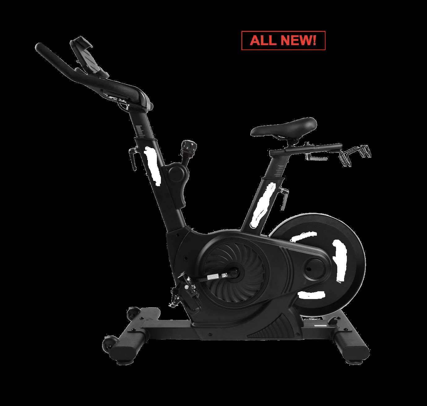A STATIONARY EXERCISE BIKE SPECIFICALLY TO BE USED INDOORS, EITHER IN A GYMNASIUM OR A PRIVATE HOME. IT IS DESIGNED TO PROVIDE A LOW-IMPACT EXERCISE WHICH DOES NOT PUT A STRAIN ON JOINTS OR MUSCLES. 

THE PRODUCT IS MADE FROM A WELDED POWDER COATED TRIANGULAR STEEL FRAME. WITH PLASTIC TRIMS. THE COLOUR IS BLACK WITH A COMPACT FOOT PRINT OF 59"L X 23" W THE WEIGHT IS APPROXIMATELY 105LBS. IT IS POWERED BY A CHAINLESS MAGNETIC RESISTANCE SYSTEM. IT HAS A COMPETITION 6 INCH SEAT AND A CONSOLE LEVER-STYLE ADJUSTMENT, A HANDHELD RACK ON SEAT GLIDE AND ATTACHED TO THE REAR OF THE BIKE FRAME ARE TWO WATER BOTTLE HOLDERS.

IT HAS BLUETOOTH CAPABILITIES TO CONNECT ANY SMARTPHONE OR TABLET FOR WIRELESS HEARTRATE MONITORING WITH A BUILT-IN BLUETOOTH SPEAKER. A CONSUL BRACKET IS PROVIDED TO MOUNT A TABLET AND A 2.4 UNIVERSAL SERIAL BUS (USB) PORT TO CHARGE ELECTRONICS. IT HAS A 33 POUND MAGNETIC FLYWHEEL AND A MOTOR PROVIDING 32 RESISTANCE LEVELS WITH AN INDEXING RESISTANCE ADJUSTMENT KNOB TO MAKE THE BIKE EASIER OR HARDER TO PEDAL, TO BURN CALORIES AND BODY FAT WHILE STRENGTHENING THE HEART AND LUNGS BY PROVIDING A CARDIO WORKOUT.
THE EXERCISE BIKE IS USED AS A CARDIO EXERCISE MEDIUM. WHICH CAN BE ALSO BE USED WITH A FITNESS  APPLICATION, TO PROVIDE A VARIETY OF VIRTUAL WORKOUTS AND SPIN CLASSES, EITHER LIVE OR ON-DEMAND, IN A VIRTUAL STUDIO USING A TABLET OR SMARTPHONE. 

THIS MAX 3 MODEL HAS UPGRADED KNOBS COMPARED TO THE EX3 MODELS. 

TO BE PUT UP FOR RETAIL SALE AND PACKAGED IN A CARDBOARD BOX.