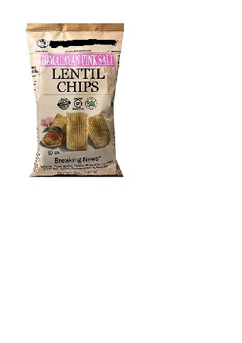 A SAVOURY SNACK MADE FROM LENTIL CHIPS FLAVOURED WITH HIMALAYAN PINK SALT.  CHIPS ARE MADE FROM 40% LENTIL FLOUR,  CORN FLOUR,  EXPELLER PRESSED SUNFLOWER OIL,  RICE FLOUR,  CORN STARCH,  POTATO STARCH,  REGULAR SALT,  GREEN PEPPER POWDER,  HIMALAYAN SALT.  
CHIPS ARE EXTRUDED AND BAKED INTO PELLETS. THEY ARE THEN FRIED (EXPANDED) AND SEASONED. CHIPS ARE PUT UP FOR SALE IN 510G BAGS READY TO EAT.