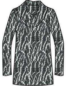 KNITTED JACQUARD PULLOVER FOR WOMEN, REACHING TO BELOW THE WAIST AND ABOVE MID-THIGH. WITH FLUFFY PILE SURFACE AND A COWL NECKLINE.  WITHOUT AN OPENING. JUMPER HAS LONG SLEEVES. EASY CARE FABRIC 55% NYLON, 45% POLYESTER AVAILABLE IN SIZES XS (LENGTH 71.74CM) THROUGH TO 3XL (LENGTH 71.75) APPROX 280G PER GARMENT