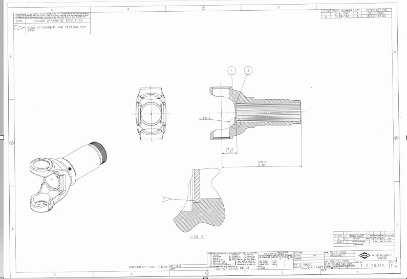 A SLIP YOKE ASSEMBLY IS AN ESSENTIAL COMPONENT OF ANY DRIVE SHAFT AS IT ALLOWS THE U-JOINTS TO ROTATE PROPERLY WITHIN THE DRIVE SHAFT.  THE SLIP YOKE ALLOWS THE DRIVE SHAFT TO FLEX OR 'SLIP'.  THE SLIP YOKE CONSISTS OF THE FOLLOWING COMPONENTS SUCH AS A SPLINE, WELCH PLUG A DUST CAP WHICH IS USUALLY SUPPLIED WITH ANY SLIP YOKE AS IT IS AN ESSENTIAL PART WHEN THE SLIP YOKE IS INSTALLED INTO A DRIVE SHAFT.  THIS ITEM IS DESIGNED TO BE USED SOLELY AND PRINCIPALLY IN HIGHWAY MACHINES AND HEAVY-DUTY INDUSTRIAL APPLICATIONS. THE SLIP YOKE IS PREDOMINANTLY MADE OF STEEL, IN A 'Y' SHAPE, THE LENGTH IS APPROXIMATELY 6.81CM.
