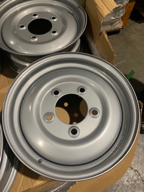 STEEL WHEELS MADE FOR PASSENGER CAR TRAILERS AND CARAVANS, AGRICULTURAL TRAILERS ANS OTHER TRAILED AGRICULTURAL EQUIPMENT. IMPORTED FROM CHINA IN SIZES 4.5 X 6", 7 X 8", 8.5 X 8", 6 X 10", 8.5 X 12", 4.5 X 12", 6 X 13", 4.5 X 13 ", 6 X 15" & 5.5 X 16".