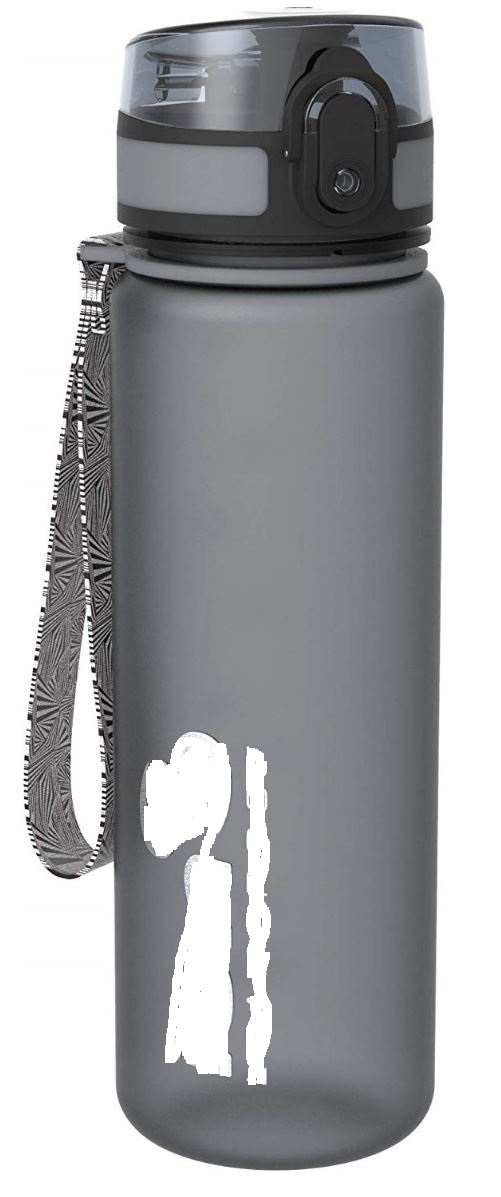 A SINGLE WALL WATER BOTTLE MADE OF BPA FREE TRITAN PLASTIC. FOR USE ON BIKES OR OTHER OUTDOOR PURSUITS. HAS A CARRY STRAP NEAR THE TOP, AND A LID WHICH FLIPS OPEN. TRADE NAME OF PRODUCT WRITTEN UPWARDS FROM THE BASE. CAPACITY OF LESS THAN TWO LITRES