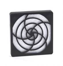 PLASTIC FAN GUARD WITH INTEGRAL FILTER. INTENDED TO COVER THE ROTATING BLADES OF A COOLING FAN, USED IN ELECTRONICS CABINETS. THE FILTER COLLECTS ANY DUST/DIRT PARTICLES TO MAINTAIN A CLEAN ENVIRONMENT.
