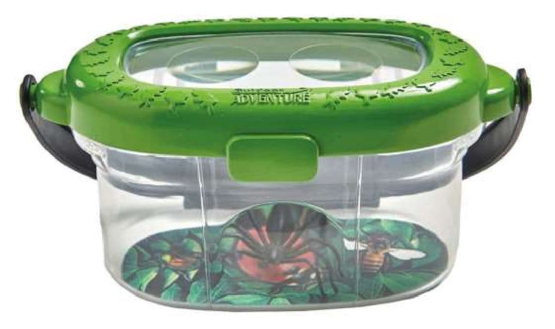 A BUG VIEWING BOX, MADE OF PLASTIC. THE BOX HAS 1.3 X 1.6 X 2.3 X MAGNIFICATION VIEW FROM ALL ANGLES. IT IS ESCAPE PROOF AND WATERTIGHT. GENTLY SCOOP YOUR INSECT INTO THE VIEWER AND GET CLOSE-UP WITH YOUR FAVOURITE BUG. THE BOTTOM SECTION IS WATERTIGHT TO VIEW WATER CREATURES AND HAS BREATHING HOLES TO KEEP YOUR INSECT SAFE. FOR AGES 6+. PACKAGED IN A BRIGHT COLOURFUL CARDBOARD BOX.