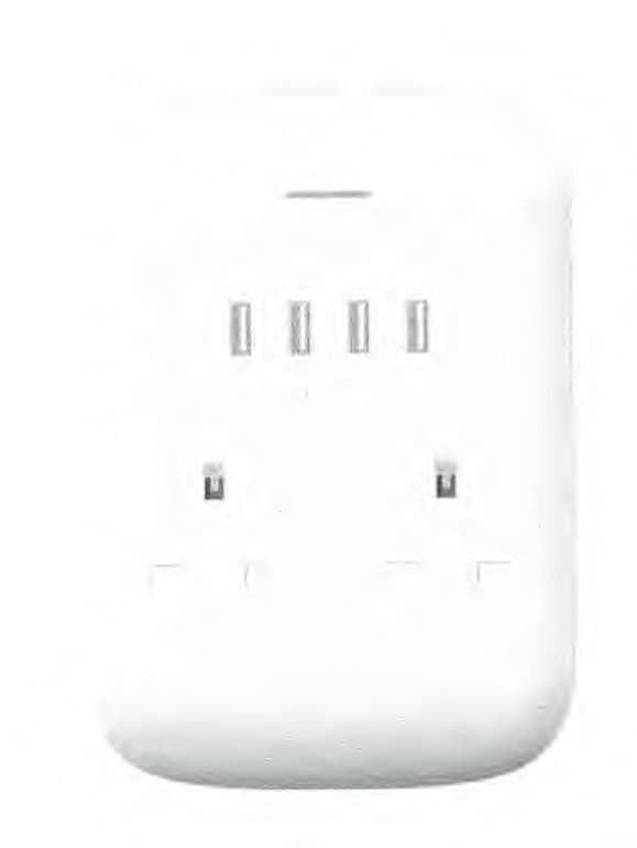 UNSWITCHED DOUBLE WALL SOCKET WITH SURGE PROTECTION AND USB PORTS. FRONT COVER MADE FROM PLASTIC, COPPER SHEET.