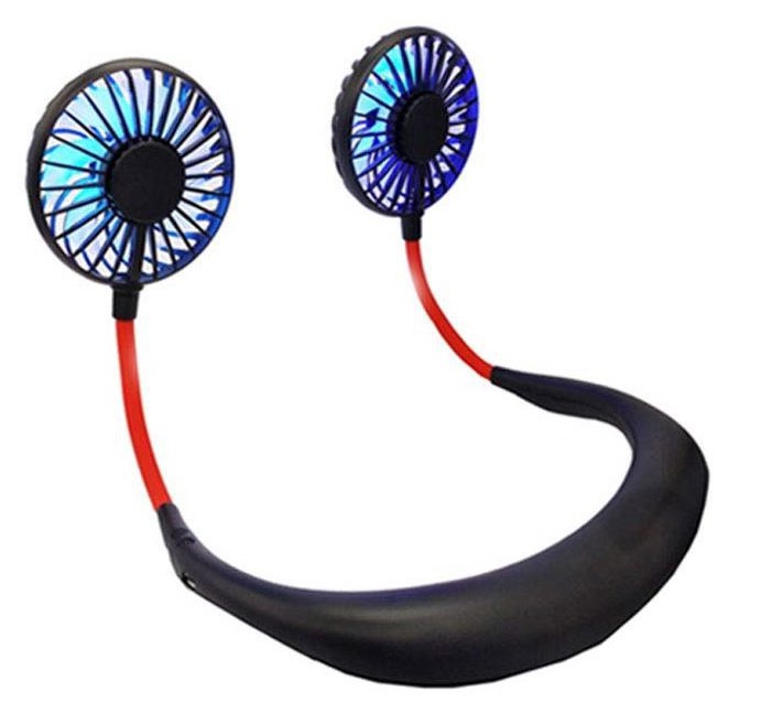 A PORTABLE HANDS-FREE FAN WHICH IS DESIGNED TO BE PLACED AROUND THE NECK.
IT HAS INTEGRATED RGB LED LIGHTS WITH 2 BRIGHTNESS SETTINGS AND 3 SPEED SETTINGS - LOW, MEDIUM AND HIGH.
IT HAS A USB 2000MAH RECHARGEABLE BATTERY PROVIDING UP TO 7-8 HOURS OF RUNTIME.
