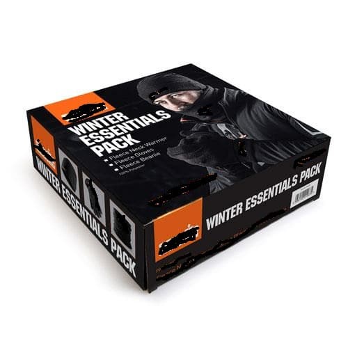 A KNITTED THREE PIECE SET CONSISTING OF GLOVES, BEANIE HAT AND NECK WARMER ALL INTENDED TO BE USED FOR A MUTUALLY COMMON PURPOSE.
THE ITEMS ARE MADE FROM 100% KNITTED POLYESTER AND ARE BLACK IN COLOUR WITH THE COMPANY LOGO EMBROIDERED ON IT IN ORANGE. THE SET IS PUT UP FOR RETAIL SALE IN A CARDBOARD BOX.