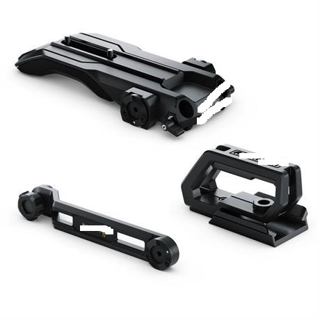 MINI SHOULDER KIT. 
MATT BLACK MADE OF ALUMINIUM AND PLASTIC. 
THE KIT COMPRISES SHOULDER PADS WITH BUILT IN ROSETTES, RAIL MOUNTS, INTEGRATED QUICK LOCK RELEASE ATTACHMENT POINTS, 15MM ROD CLAMPS AND A TOP HANDLE FOR LOW-MODE SHOOTING AND CARRYING THE CAMERA WHEN NOT IN USE.
THE PRODUCT IS DESIGNED FOR DOCUMENTARY-STYLE FILMING TO PROVIDE A SHOULDER MOUNT TO COMFORTABLY REST A CAMERA ON THE SHOULDER FOR LONG SHOOTING SESSIONS.