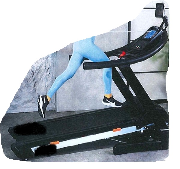 A FOLDING ELECTRONIC MOTORISED EXERCISE/TRAINING TREADMILL WITH A BLUETOOTH CONSOLE. WITH A MAXIMUM SPEED OF 20 KPH. THE TREADMILL HAS THE FACILITY TO INCLINE. IN BETWEEN THE TWO HANDLEBARS (ONE ON EACH SIDE) THERE IS A CENTRE COMPUTER CONSOLE, THAT HAS WORKOUT PROGRAMMES AND HEART RATE TRAINING. THE DIMENSIONS OF THE TREADMILL ARE 92 CM WIDE X 205 CM LONG X 147 CM HIGH. PACKAGED IN A CARDBOARD BOX.