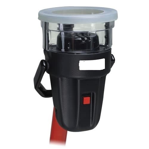SOLO 460 CORDLESS HEAT TEST HEAD.
CORDLESS HEAT STIMULI HEAD UNIT OF MOULDED PLASTIC. 
COMPRISES A DIRECT CURRENT (DC) MOTOR, FAN AND HEATING ELEMENT ASSEMBLY WITH MOULDED SILICONE MEMBRANE AROUND THE RIM OF A TRANSPARENT TOP PLASTIC CUP. 
IT IS DESIGNED TO BE PLACED OVER A HEAT DETECTOR TO CHECK IF IT IS WORKING BY GENERATING HEAT. 
THE HEAT IS CREATED BY ENERGISING A HEATING ELEMENT AND AN INTEGRAL FAN WHICH DRAWS IN AIR FROM THE UNDERSIDE TO BLOW OUT HOT AIR INTO THE TRANSPARENT PLASTIC CUP ABOVE, WHERE THE DETECTOR UNDER TEST IS SITED.