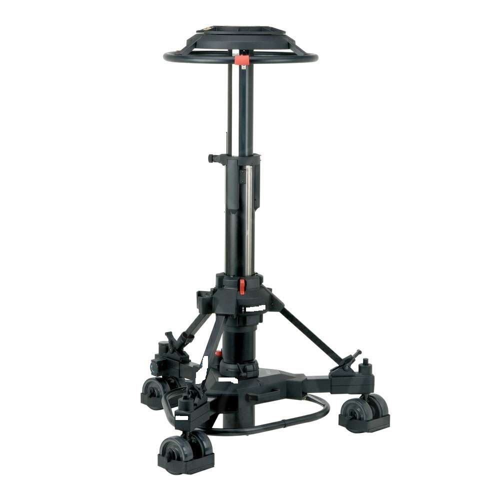 A STUDIO TV CAMERA PEDESTAL DESIGNED TO SUPPORT A RANGE OF DIGITAL, PORTABLE AND FULL FACILITY CAMERAS FOR BOTH STUDIO AND OB PRODUCTIONS. THE TWO-STAGE COLUMN OFFERS ON-SHOT MOVEMENT FROM A MINIMUM HEIGHT OF 68.5 CM / 27 INCHES TO A MAXIMUM HEIGHT OF 145.5 CM / 57.3 INCHES AND FEATURES FULL CRAB AND STEER FACILITIES CONTROLLED FROM A CENTRAL STEERING RING.