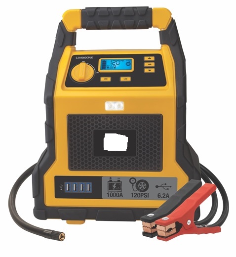 A 47.4WH LITHIUM POLYMER BATTERY JUMP STARTER AND CHARGER. IT IS ABLE TO JUMP START A VEHICLE UP TO 5L V8 ENGINES. IT CAN INFLATE CAR TYRES WITH ITS 120PSI COMPRESSOR.
IT CAN ALSO CHARGE LAPTOPS, MOBILE ACCESSORIES AND OTHER USB COMPATIBLE DEVICES VIA ITS 4 USB CHARGE PORTS. IT HAS 200 WATTS OF HOUSEHOLD POWER FROM THE INVERTER.