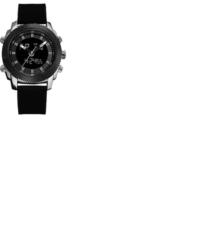 THE CENTRE OF THE WATCH IS A DIGITAL DISPLAY WHICH ALSO SHOWS THE TIME, MONTH, DATE AND YEAR. IT HAS AN ALARM AND AN HOURLY CHIME. WITH 12 AND 24 HOUR OPTIONS. WITH FIVE BUTTON FEATURES AROUND THE TEXTURED BEZEL.THE WATCH IS PACKAGED IN A PRESENTATION BOX TOGETHER WITH INSTRUCTIONS FOR USE.