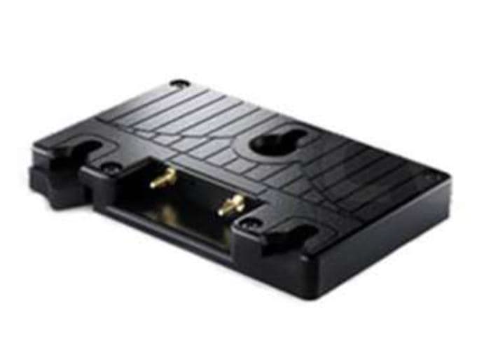 A CAMERA BATTERY PLATE.
USED AS AN ACCESSORY TO ENABLE A BATTERY TO BE ATTACHED/FIXED TO THE CAMERA. HAS A GOLD MOUNT WHICH IS COMPATIBLE WITH A MOLEX CONNECTOR (TWO PIECE PIN) FOR ATTACHING THIRD PARTY BATTERIES. A WIRE IS AT THE BACK OF THE PLATE TO CONNECT THE PLATE TO THE CAMERA.
THE OUTER CASE IS MADE OF PLASTIC. 
SIZE: 5.9 x 4.05 x 1.45 INCHES.