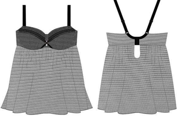 BABYDOLL UNDERGARMENT
KNITTED SUPPORTIVE UNDERGARMENT WITH AN UNDERWIRED HALF CUP BALCONY BRA, BUILT-IN PADDING AND A 3-ROW HOOK AND CLASP. 
PRODUCT HAS A DECORATIVE STRAPPED KEYHOLE AT THE CENTRE FRONT AND TWO STRAPS.
THE BODY OF THIS PRODUCT HAS A COMPOSITION OF POLYAMIDE AND ELASTANE (EXCLUDES TRIMMINGS)