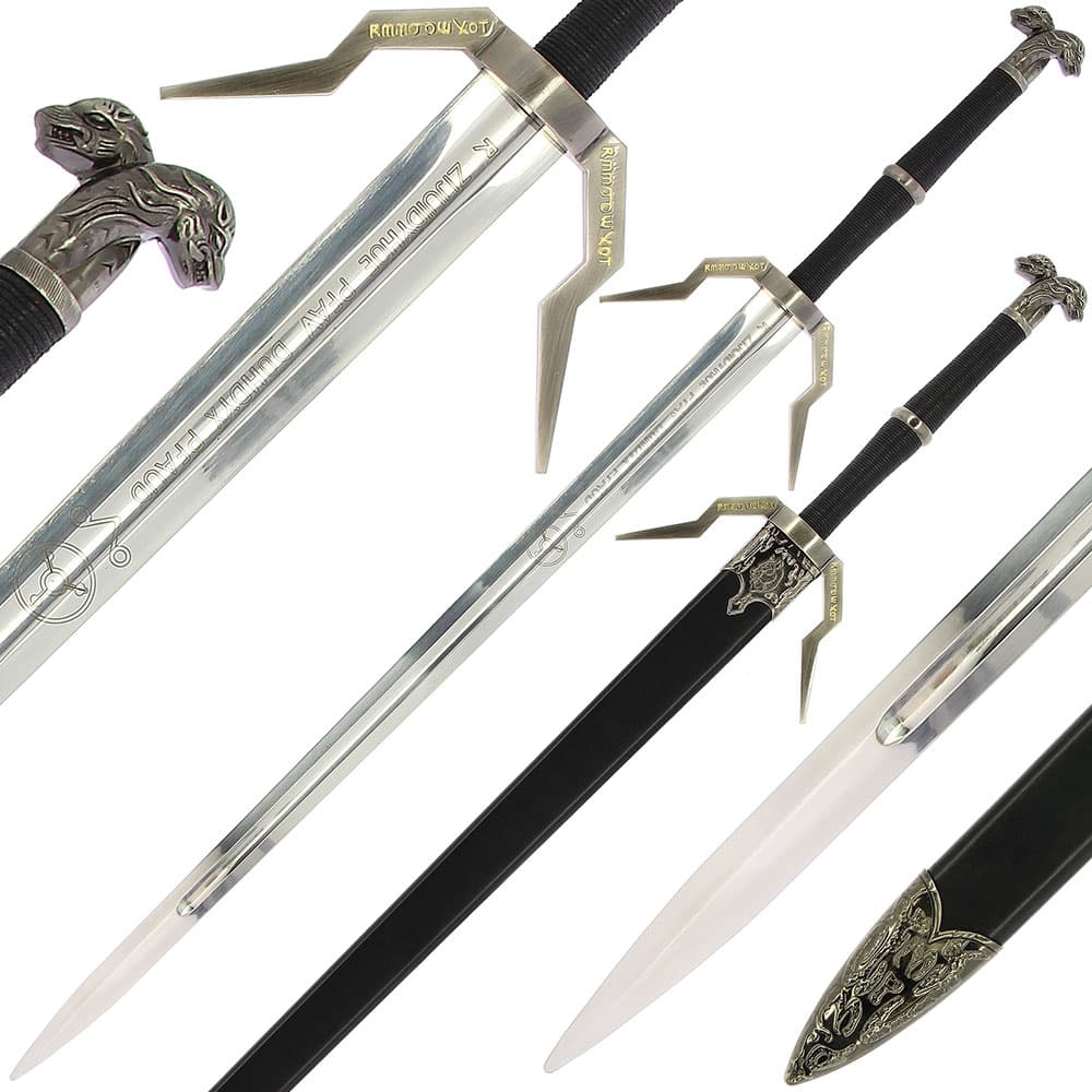 THIS ITEM IS A MOVIE STYLE SINGLE SWORD.
THIS SWORD IS STYLED FROM 'WITCHER 3', AND COMES COMPLETE WITH A SCABBARD. 
THE SWORD IS MADE FROM STEEL, HOWEVER IT IS BLUNT AND ONLY BUILT AS A COLLECTIBLE/PROP.