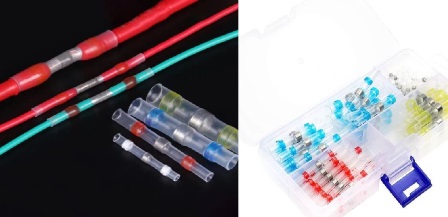 Termo-skupljajuća električna spojnica koja se sastoji od savitljive cijevi dužine 4 cm, izrađene od termo-skupljajuće plastike, u kojoj se s unutarnje strane nalaze dva prstena termo-taljivog ljepila i prsten od tinola (kositra) postavljen između njih.
Spojnica se koristi za trajno spajanje električnih vodiča (žica) na način da se vodiči umetnu s obje strane spojnice, a zatim se spojnica zagrije vrućim zrakom ili iznad plamena (npr. upaljačem). Uslijed zagrijavanja prsten od tinola se tali i trajno spaja električne žice, a cijev od termo-skupljajuće plastike s termo-taljivim ljepilom se steže oko električnog vodiča te istovremeno fiksira vodiče i služi kao električna izolacija za novostvoreni spoj. Koristi se za napone manje od 1000 V.
Spojnice su pakirane u kutijici od plastične mase, a isporučuju se u 4 različite dimenzije promjera, za presjeke vodiča od 0.5 mm², 1.5 mm², 2.5 mm² i 4.0 mm².