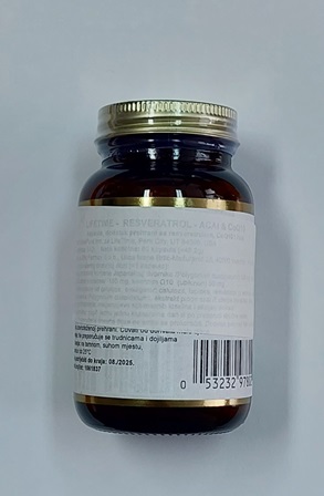 Dodatak prehrani u kapsulama, pakiran u staklenu bočicu sa 60 kapsula. 
Proizvod sadrži resveratrol (iz ekstrakta korijena Japanskog dvornika /Polygonum spp./),  ekstrakt ploda asai (Euterpe oleracea) i koenzim.
Ostali sastojci: biljne kapsule od celuloze, emulgator: celuloza, tvari za sprječavanje zgrudnjavanja: magenzijev stearat i silicijev dioksid.
Preporučena dnevna doza 1 kapsula dnevno.