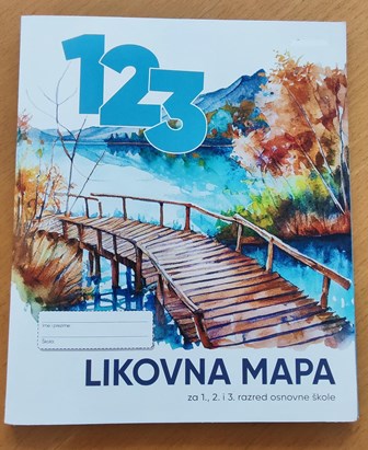 Likovna mapa za 1., 2. i 3. razred osnovne škole. Namijenjena je izradi likovnih radova, različitim likovnim tehnikama.
Sastoji se od papirnatih listova za izradu radova (31 komad), ogledne mape za odlaganje radova i  tvrde omotnice od papira.
Listovi za izradu radova su pravokutnog oblika, dimenzija stranica manjih od 36 cm, u slobodnim listovima.