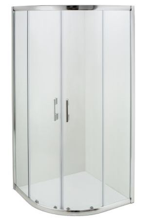 Polukružna tuš kabina (bez kade), dimenzija 90 x 90x195 cm, sastavljena od 4 staklena panela (dva fiksna i dva pomična koji služe kao vrata) i aluminijskih profila koji čine konstrukciju tuš kabine na koju su pričvršćeni stakleni paneli. Okvir od aluminijskih profila nalazi se na sve četiri strane tuš kabine. Na fiksne staklene panele pričvršćene su gumene brtve, a na pomične staklene panele (vrata) pričvršćene su gumene magnetne brtve, ručke od plastične mase i metalni kotačići koji se klize po vodilicama od aluminija i omogućavaju otvaranje i zatvaranje vrata. Proizvod se isporučuje u nesastavljenom stanju.
