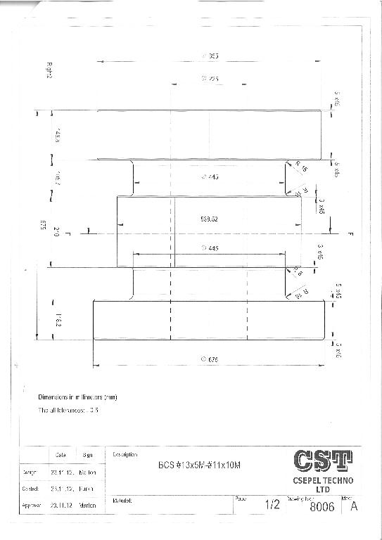 A rendelkezésre álló dokumentumok alapján a termék ötvözött acélból készült, kör keresztmetszetű, félkész termék. Ráerősített szerelvényeket nem tartalmaz.
Alapanyag: AISI4130 (ASTM A 322) minőségű alacsony ötvözésű acél
Termék előállításának módja: szabadalakító kovácsolás és nagyoló forgácsolás mely utóbbi a termék gyártása során esetlegesen előforduló hibák (anyaghiány, repedés) azonnali felismerhetőségét hivatott végezni.
Hőkezelt állapot: nemesítve. Keménység: 174-235 HB.
Tömeg: cca. 1130 kg
Azonosító rajzszám: 8006-A
Felhasználását tekintve kútelzáró fejek gyártásához használatos.
Összetétele: 
szén (0,28-0,33 m/m%), 
mangán (0,40-0,60 m/m%), 
foszfor (0,00-0,025 m/m%), 
kén (0,00-0,025 m/m%), 
szilícium (0,15-0,35 m/m%), 
króm (0,80-1,10 m/m%), 
molibdén (0,15-0,25 m/m%),
nikkel ( - ).
