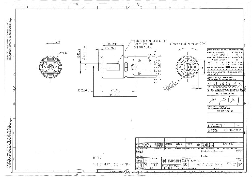 A termék kommutátort tartalmazó, egyenáramú (DC) motor,  mely az alábbi jellemzőkkel rendelkezik:
külső átmérő: 35,8 mm
névleges fordulatszám: 24000 rpm
névleges tápfeszültség: 7,2 V
kimenő teljesítmény: 230,8 W
üresjárati áramerősség: 4,5 A
maximális hatékonyság: 68%.
A termék villamos energiát alakít át mechanikai energiává. Fém, fa, műanyag vágására és csiszolására alkalmas, kézi multigépbe (Multipurpose tool) kerül beépítésre.
A termék acél (nem rozsdamentes), réz, mágnes és műanyag részekből épül fel és az alábbi alkatrészekből áll: állórész (állandó mágnes), forgórész, kommutátor, motorház (mélyhúzott alkatrész acéllemezből), 2 db siklócsapágy, hézagoló alátétek, rézhuzal, ragasztó.