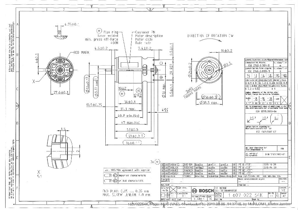 A termék egyenáramú (DC) motor kommutátorral, mely az alábbi jellemzőkkel rendelkezik:
külső átmérő: 38,5 mm
névleges fordulatszám: 22400 rpm
névleges tápfeszültség: 10,8 V
kimenő teljesítmény: 314 W
üresjárati áramerősség: 2,8 A
maximális hatékonyság: 77%.
A termék akkumulátoros kézifűrészgépbe kerül beépítésre. A villamos energia átalakítására szolgál (elektromos energiát alakít át mechanikai energiává) és a berendezés meghajtását biztosítja.
A termék acél (nem rozsdamentes), réz, mágnes és műanyag részekből épül el.