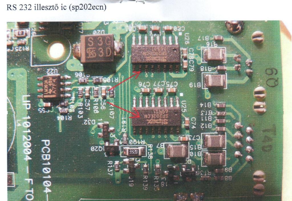 RS 232 SP202ECN-L típusú illesztő (interfész) integrált elektronikus áramkör beépítésre szerelve Verifon márkájú bankkártya leolvasó berendezéshez. CMOS technológiával készült lineáris monolitikus integrált áramkör 2x8 lábkiosztással, amely az RS 232 soros porton csatlakoztatott rendszer vagy külső periféria és a bankkártya leolvasó terminál közötti kommunikáció érdekében a bit-soros konverziót biztosítja.