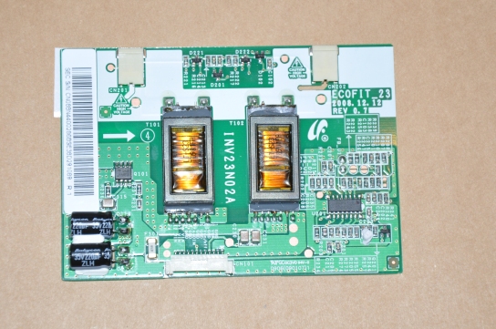 INV23N02A típusú inverter LCD- televízióhoz

LCD televízió készülékek hátsó megvilágítását vezérlő modul. Feladata 12 V-os egyenáram átalakítása váltóárammá. A beszerelésre kész elektrotechnikai alkatrész egység 100x70mm-es nyomtatott áramköri lapon tartalmaz integrált áramköröket, valamint más aktív és passzív elemeket (tranzisztorokat, kondenzátorokat, ellenállásokat). Vezérelhető teljesítménykapacitása kevesebb, mint 7,5 kVA.