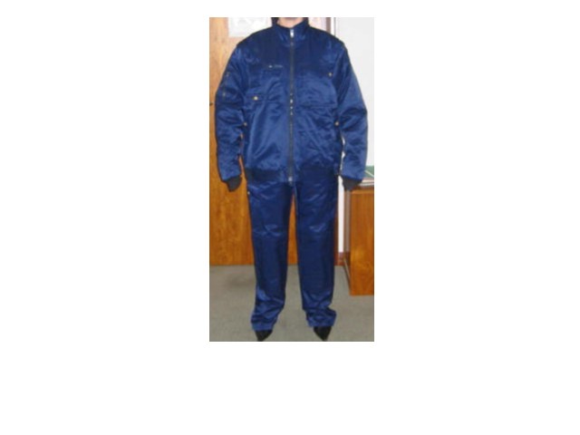 AN ENSEMBLE FOR MEN, CONSISTING OF TWO GARMENTS, 
A)	A TROUSERS, FOR MEN, REACHING DOWN BELOW THE ANKLES, WOVEN, COMPOSED OF 50% COTTON AND 50% NYLON , THE OUTER SURFACE IS NYLON TO PROVIDE DURABILITY, WHILE THE INNER SURFACE IS COTTON FOR COMFORT AND WARMTH, WITH DOUBLE SEAMS, WITH ZIP AND BUTTON FASTENING WHICH FASTENS LEFT OVER RIGHT, WITH SIDE POCKETS, WITH PATCH POCKETS AT THE BACK, ONE WITH BUTTON FASTENING, WITH POCKETS ON THE LEGS, ONE WITH BUTTON FASTENING, HEMMED AT THE LEG ENDS ,
B)	A JACKET, FOR MEN, WOVEN, COVERING THE UPPER PART OF THE BODY REACHING  DOWN BELOW THE WAIST, WITH STAND UP COLLAR, WITH LONG SLEEVES WHICH ARE REMOVABLE AS THEY ARE ATTACHED TO THE BODY OF THE JACKET BY ZIP FASTENERS, THE SLEEVE ENDS HAVE KNITTED RIBBED CUFFS, COMPOSED OF 50% COTTON AND 50% NYLON, THE OUTER SURFACE IS NYLON TO PROVIDE DURABILITY, WHILE THE INNER SURFACE IS COTTON FOR COMFORT AND WARMTH, WITH FLEECE LINING, WITH FULL FRONT OPENING WITH ZIP FASTENING, WITH AN INSIDE POCKET WITH ZIP FASTENING, WITH TWO FRONT SIDE POCKETS WITH PRESS FASTENERS, WITH TWO FRONT PATCH POCKETS AT CHEST LEVEL, ONE WITH A FLAP AND PRESS FASTENER AND THE OTHER WITH ZIP FASTENING WITH A SECOND NARROW POCKET HELD IN PLACE WITH A PRESS FASTENER AND WITH VELCRO FASTENING, THE BASE OF THE GARMENT HAS A SEWN ON BAND WITH PRESS FASTENERS FOR TIGHTENING,
THE FABRIC IN BOTH GARMENTS IS OF THE SAME CONSTRUCTION, STYLE, COLOUR AND COMPOSITION, AND THEY ARE OF COMPATIBLE SIZE.