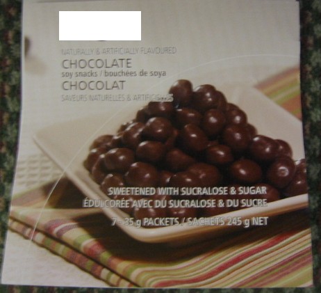 CHOCOLATES, COMPRISING SOY PUFFS COVERTED IN CHOCOLATE FLAVOURED COATING, PUT UP IN 35G SACHETS.