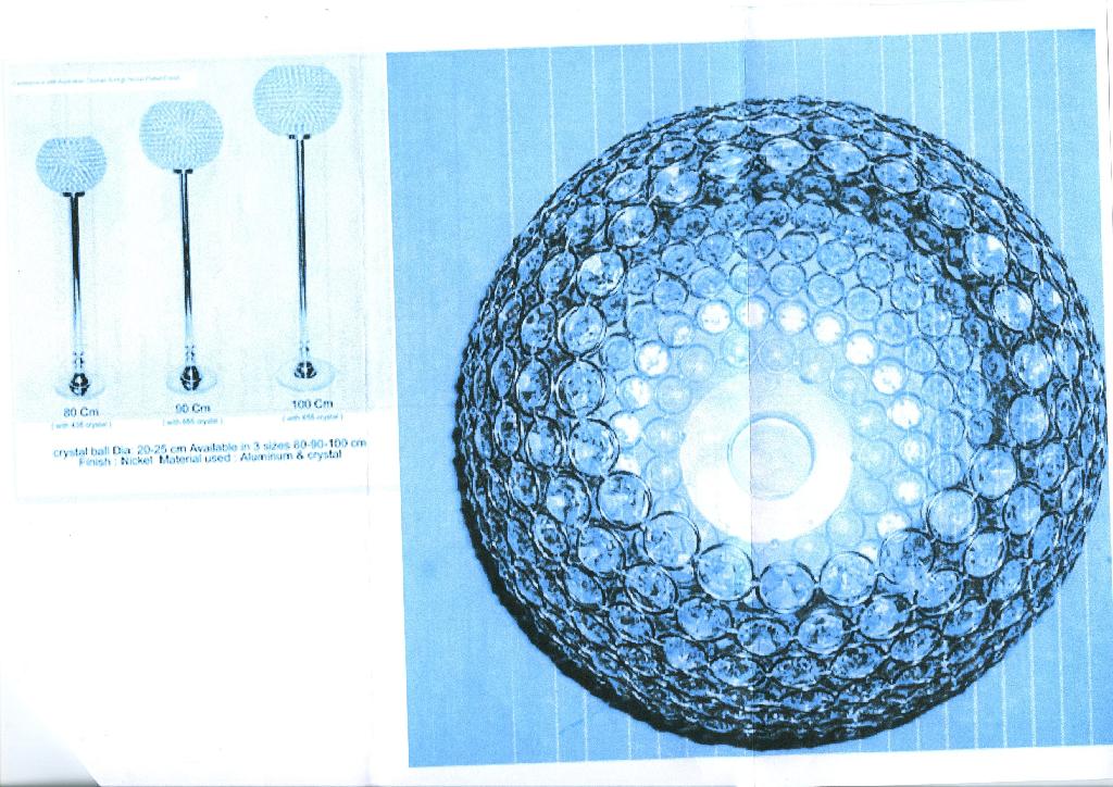 CRYSTAL GLOBE TEA LIGHT HOLDER. THIS IS HAND-MADE FROM NICKEL AND MEASURES 80CM OR 90CM IN HEIGHT.