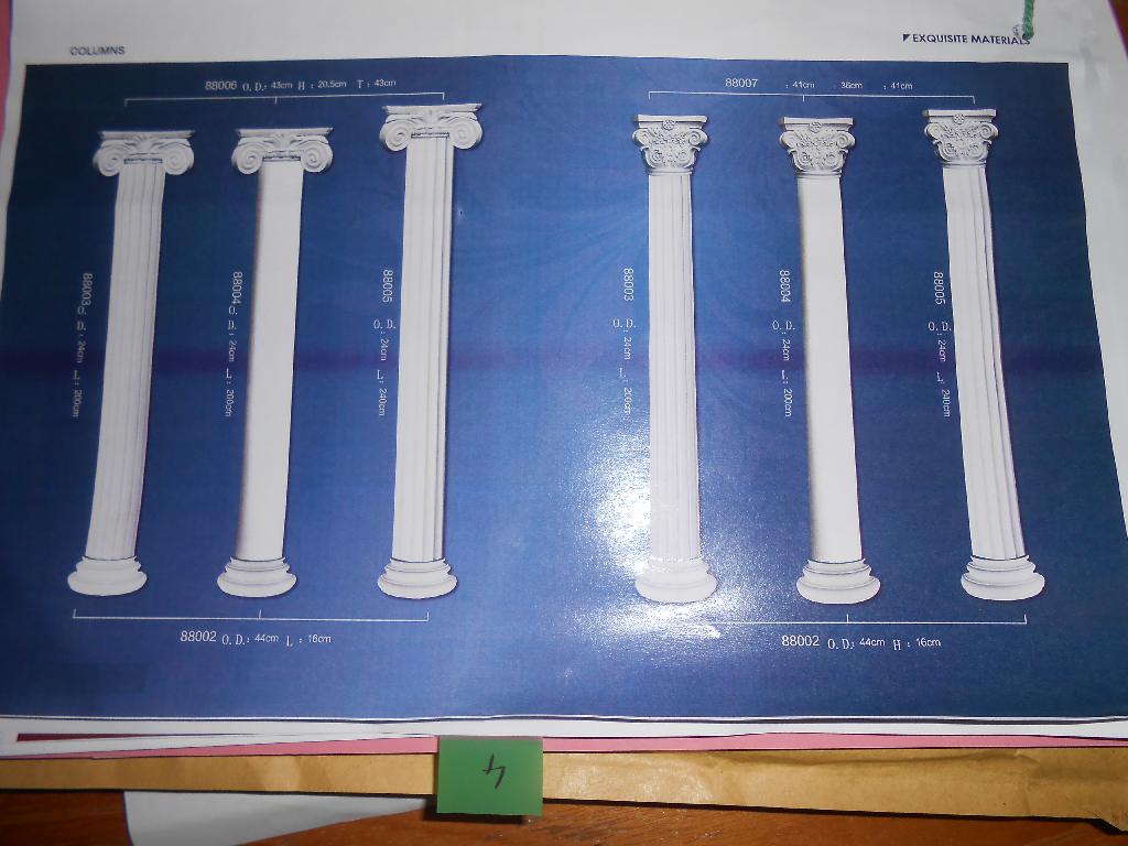 PILLARS - TO BE PERMANENTLY FIXED TO FLOOR USING SILICONE ADHESIVE.  PRODUCTS MADE OF 100% FROM POLYURETHANE RESIN AND TO BE FITTED ON HOUSES/OFFICES/HOTELS FOR DECORATION.
