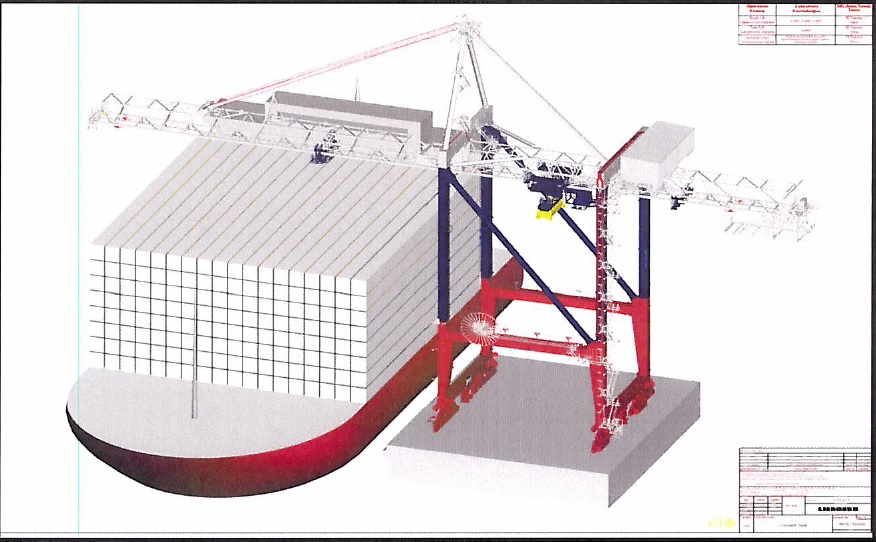 GANTRY CRANES. USED TO LOAD/UNLOAD CONTAINERS FROM CONTAINER SHIPS. THE CRANES RUN ON RAILS ALONG A QUAY. THE CRANES CONTAIN A TROLLEY WHICH RUNS ON RAILS WHICH ARE SUPPORTED BY STRUCTURAL COMPONENTS OF THE CRANE (BOOM AND BEAM).