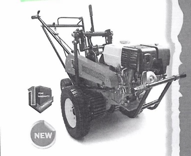 SOD CUTTER:
USED TO CUT A LAYER OF SOD WITH GRASS OUT OF THE GROUND, WHICH THEN CAN BE ROLLED AND TRANSPLANTED TO ANOTHER AREA.
IT HAS A PETROL-POWERED ENGINE AND USES A HORIZONTAL BLADE WHICH IS LOWERED INTO THE GROUND USING A LEVER.
THE MACHINE IS THEN PUSHED FORWARD AND CUTS A LAYER OF SOD.