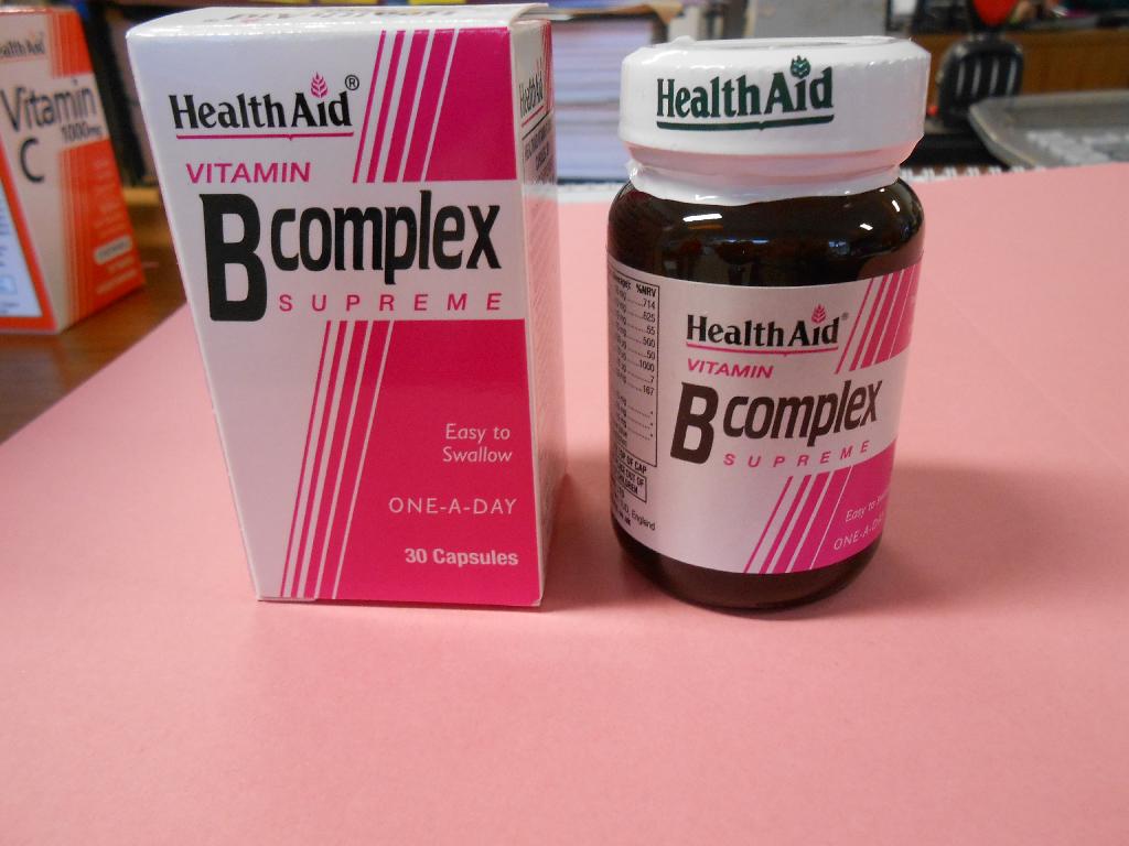 HEALTHAID VITAMIN B COMPLEX
VITAMIN B COMPLEX SUPREME CAPSULES-HEALTHAID
VITAMIN B COMPLEX, TOGETHER WITH ASSOCIATED NUTRIENTS, PLAYS A KEY ROLE IN THE BODY'S VITAL METABOLISM. IT CONTRIBUTES TO THE MAINTENANCE OF HEALTHY NERVOUS, DIGESTIVE SYSTEM AND SKIN.