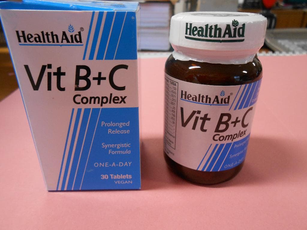 HEALTHAID VITAMIN B&C COMPLEX

VITAMIN B&C COMPLEX 
VITAMIN B&C COMPLEX TABLETS CONTAINS B VITAMINS WHICH PLAYS A KEY ROLE IN OUR METABOLISM. THEY ARE INVOLVED IN THE RELEASE OF ENERGY AND THE MAINTENANCE OF A HEALTHY NERVOUS SYSTEM AND SKIN. THIS UNIQUE FORMULATION IS A COMBINATION OF ESSENTIAL WATER-SOLUBLE B VITAMINS, CHOLINE, INOSITOL AND PABA ALONG WITH VITAMIN C AND IRON.