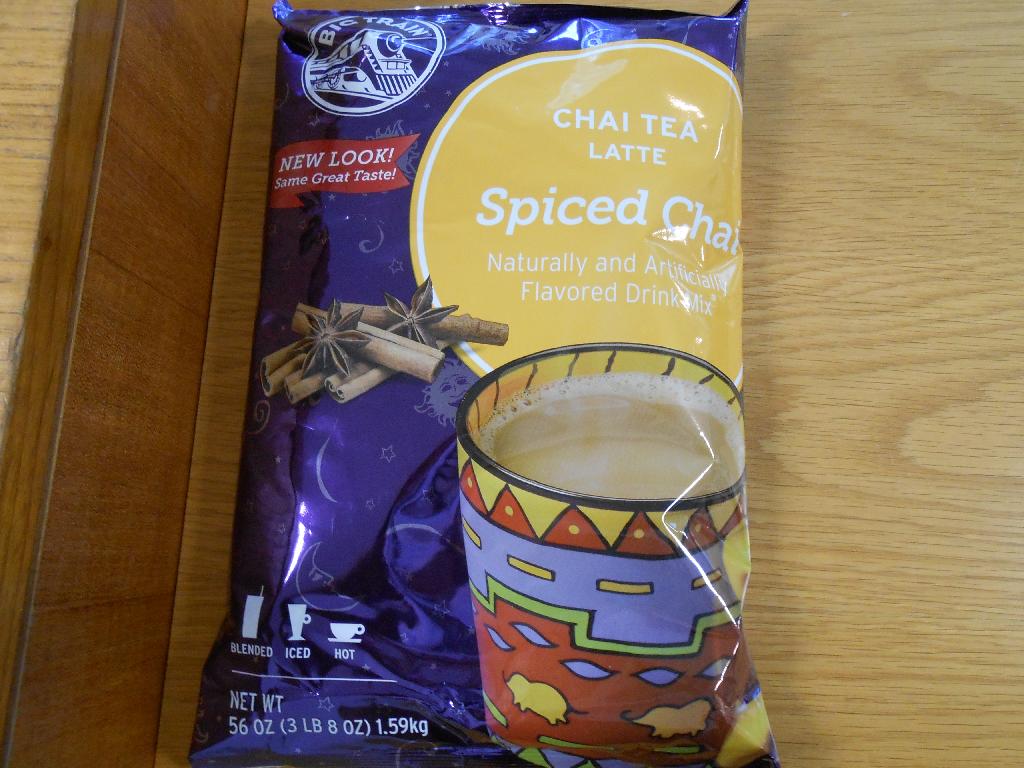 A SPICED CHAI FLAVOURED POWDER MIX FOR BEVERAGES.