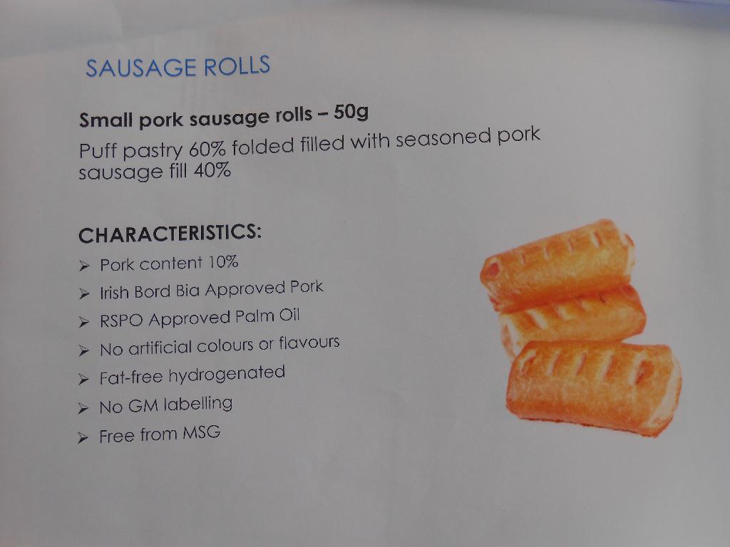 SMALL SAUSAGE ROLL (50G UNIT WEIGHT) 10% PORK MEAT CONTENT.