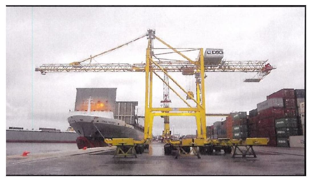 GANTRY CRANES WHICH ARE USED TO LOAD/UNLOAD CONTAINERS FROM CONTAINER SHIPS. THE SHIP TO SHORE GANTRY CRANE IS A MACHINE THAT RUNS ON GANTRY RAILS ALONG THE QUAY TO ALLOW CRANE MOVEMENT. THE GANTRY CRANE CONTAINS A TROLLEY WHICH RUNS ON RAILS WHICH ARE SUPPORTED BY THE CRANE’S BOOM AND BEAM CRANE STRUCTURAL COMPONENTS. THIS ALLOWS THE MOVEMENT OF CONTAINERS FROM THE QUAYSIDE TO THE SHIP OR FROM THE SHIP TO THE QUAYSIDE.