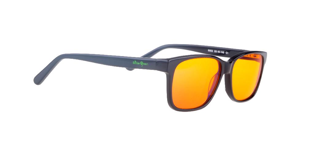 Computer glasses with anti blue light/anti glare protection.  The lens and frames are made of plastic.  These are Not corrective lens.