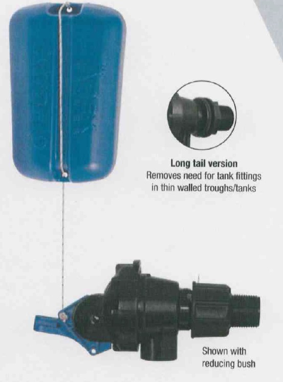 FULL FLOW TROUGH VALVE.

IT IS A COMPACT ARMLESS DIAPHRAGM VALVE THAT HAS A 25MM WATER LEVEL DIFFERENTIAL BETWEEN OPENING AND CLOSING, REDUCING PUMP MOTOR OVERLOAD. WORKING PRESSURE IS 30-1200KPA (4-174 PSI). MAXIMUM WATER TEMPERATURE IS 60°C.
IT IS TYPICALLY FOUND IN WATER FEEDING TROUGHS ON FARMS.
IT INCLUDES THE VALVE AND A FLOAT AT POINT OF IMPORT WITH THE VALVE BEING THE ESSENTIAL COMPONENT. IT IS MADE OF PLASTIC.