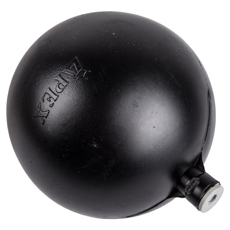 Black ball float, made of plastic.
It is used as a float for ball cocks to close the ball cock when tank is full