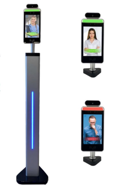 FEVER DETECTION SYSTEM.
THIS IS A STANDALONE UNIT THAT USES AN IR THERMAL CAMERA AND SOFTWARE TO MEASURE AN INDIVIDUAL’S TEMPERATURE AND REPRESENT THE MEASURED VALUES IN FIGURES ON THE LCD DISPLAY TO HELP REDUCE THE RISK OF SYMPTOMATIC INDIVIDUALS ENTERING THE PREMISES. IF AN ABNORMAL TEMPERATURE IS DETECTED, AN AUDIBLE / VISIBLE RED LIGHT INDICATING STOP IS SIGNALLED. IF THE INDIVIDUAL DISPLAYS NO FEVER SYMPTOMS, A GREEN LIGHT INDICATING GO IS SIGNALLED / DISPLAYED.
THE SYSTEM COMPRISES A TEMPERATURE TESTING CAMERA (INFRARED THERMAL CAMERA), AN LCD DISPLAY, A PEDESTAL MOUNTING STAND WITH ELECTRICAL CONNECTIONS (TO POWER THE LCD DISPLAY & CAMERA) AND A BASE UNIT.
